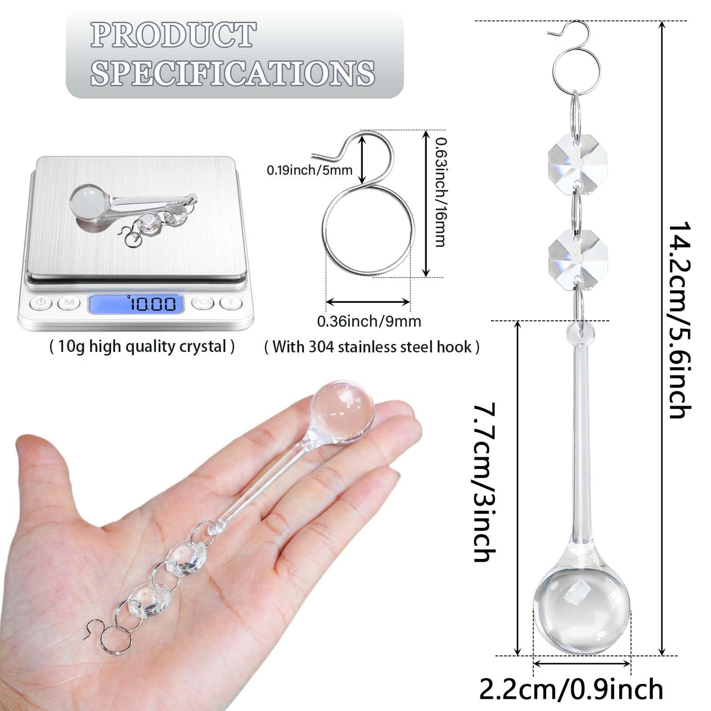 24 Pcs 3-Inch Christmas Tree Decoration Crystal Ornaments，Teardrop Pendants with Hanging Hook for Holiday Decor, Centerpieces, Chandeliers & Party Supplies (3"×0.9")