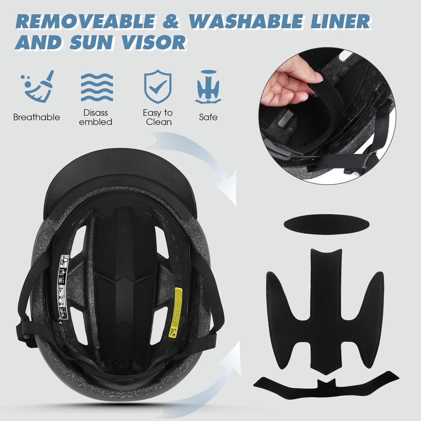 Bike Helmet, Shinmax Adult Cycling Helmet with USB Rechargeable LED Front and Back Light Bicycle Helmets for Men Women (Black, Large)