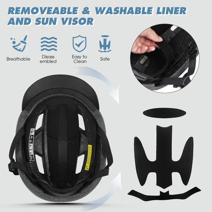 Bike Helmet, Shinmax Adult Cycling Helmet with USB Rechargeable LED Front and Back Light Bicycle Helmets for Men Women (Black, Large)
