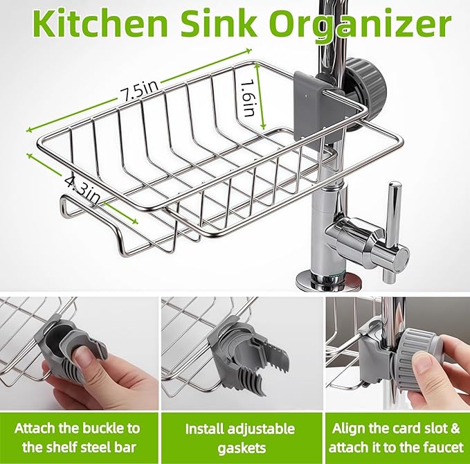 Sponge Holder for Kitchen Sink, Drying Rack for Sponges and Bottles