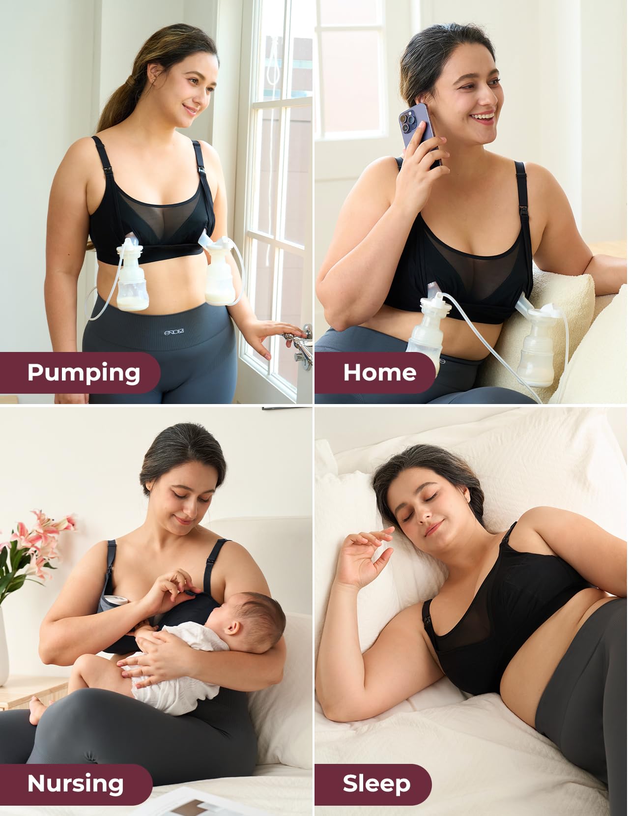 Momcozy Mesh Support Pumping Bra Hands Free Suitable for 36C-44G, HF018 Comfortable Plus Size Pumping and Nursing Bra in One Black