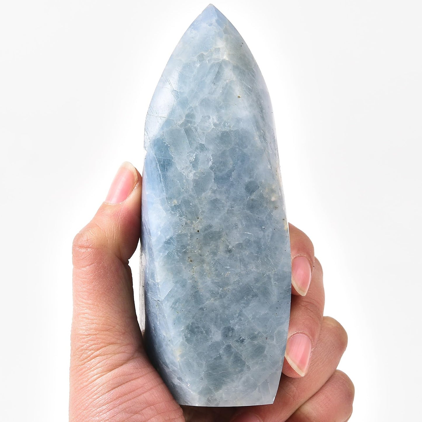 JIC Gem Large Blue Calcite Celestite Healing Crystal Obelisk Tower Spiral 4 Sides Point Energy Gemstone Home Decor 1.1-1.7 Lbs