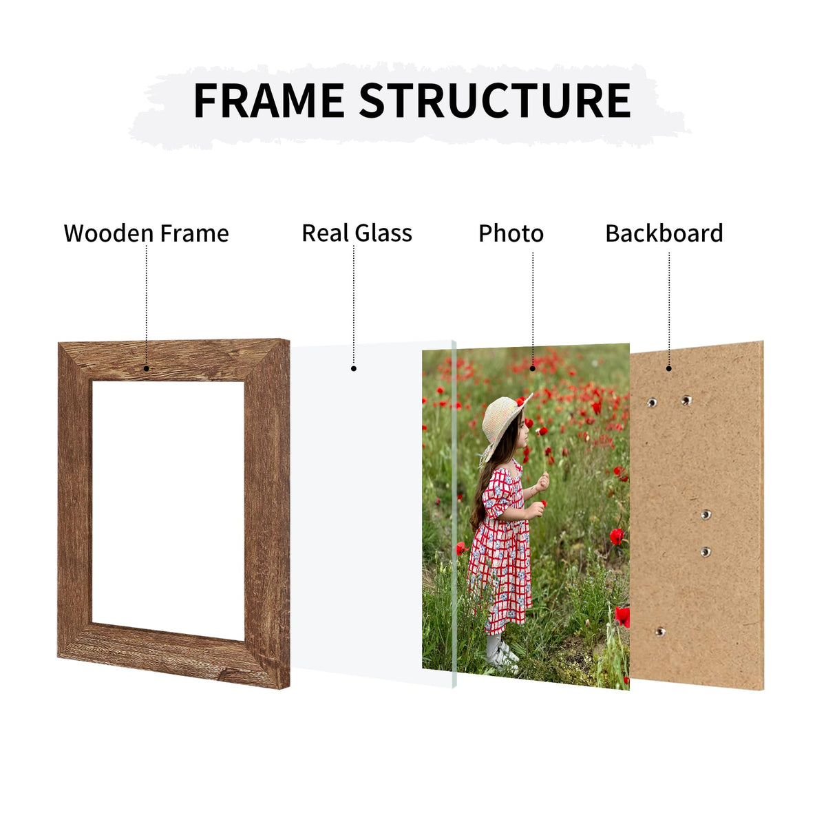 ccdcc 5x7 Collage Picture Frames Set of 2, Rustic Wooden Real Glass Vertical Hanging 3 Opening 5 by 7 Photo Frame, Rustic Brown