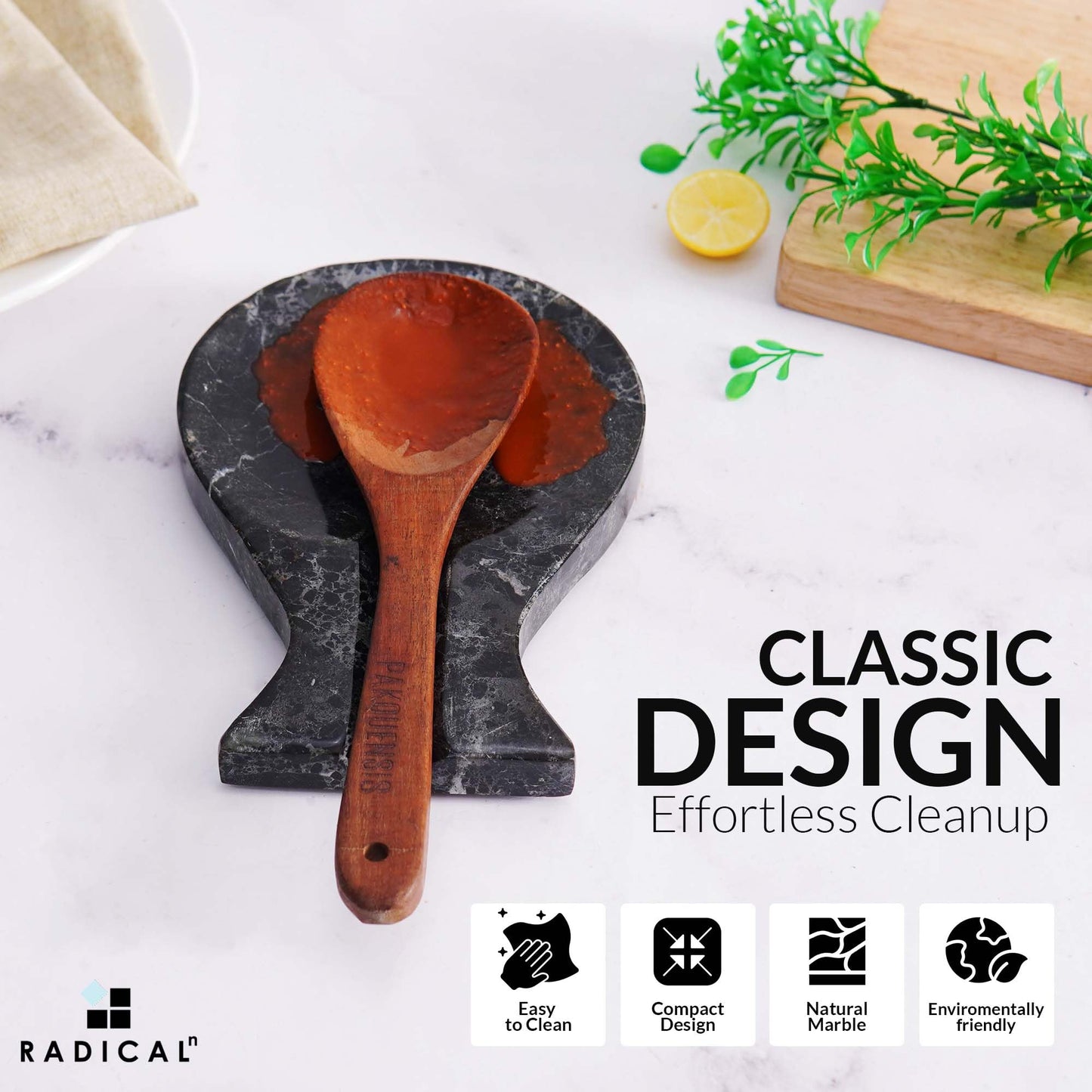 Radicaln Marble Spoon Rest for Stove Top 8" Inches Black Handmade Spoon Holder For Kitchen Utensils, Ideal Heat-Resistant Cooking Utensil Rest, Modern Farmhouse Kitchen Décor