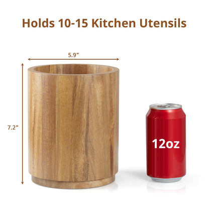 Bivvclaz Acacia Wood Utensil Holder, 360°Rotating 7.2" Utensil Holder for Kitchen Counter, Large Kitchen Utensil Holder, Cooking Utensil Crock for Countertop, Farmhouse Kitchen Decor and Accessories