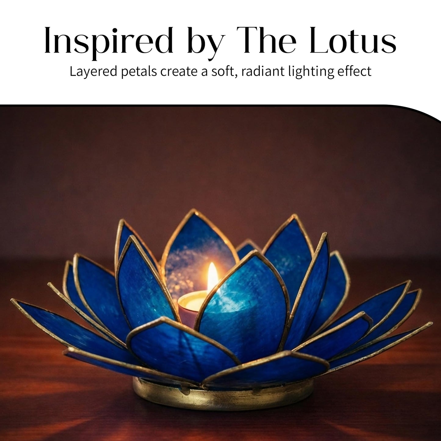 OM Gallery Gemstone Lotus Tealight Holder - Handcrafted Capiz Shell Design for Soft Glow, Elegant Home & Table Decor, Wedding Centerpieces, Votive Candle Styling, and Thoughtful Gifting - Sapphire