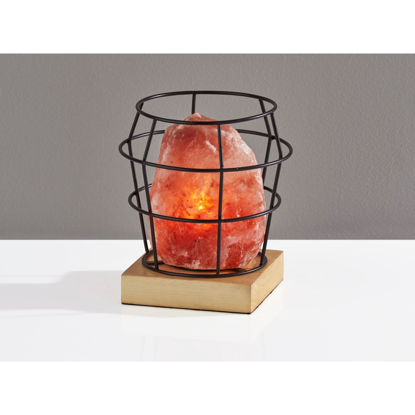 Adesso SL1147-12 Faith Himalayan Salt Table Lamp, 8 in., 7W Type B Bulb, Black Metal/Natural Wood, 1 Novelty Lamp