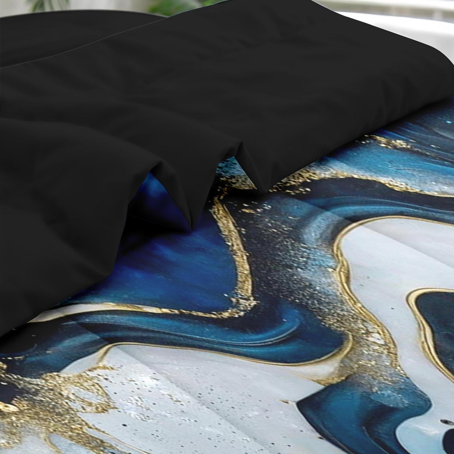 Pamnest Comforter Set Twin Size, Deep Blue Marble 5 Pcs Bedding Set for Kids and Adults, Gold Stone Bed Sheet Sets with Fitted Sheet Pillowcase & Sham for Bedroom Bed Decor