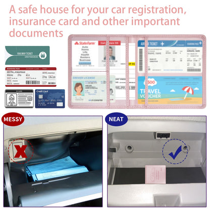 Car Registration and Insurance Holder, 5.5 x 5 Inch PU Leather Vehicle Glove Box Organizer Wallet Case Organizer for Insurance Card, Driver License, Essential Document, Paperwork