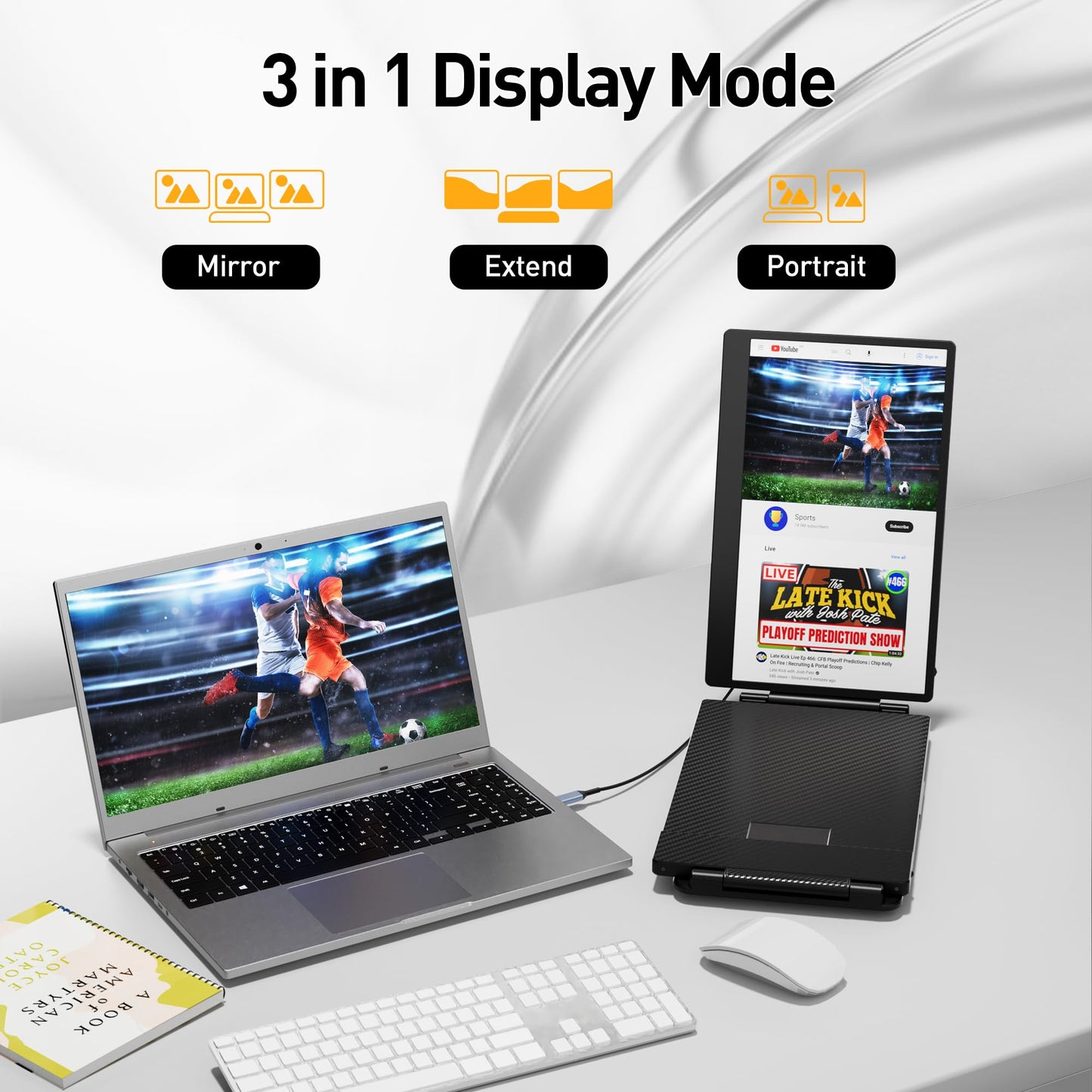KEFEYA Laptop Screen Extender, 14.2" Portable Triple Monitor for Laptop with Full HD IPS Display, Monitor Extender Compatible with Mac, Windows, Chrome, Fits 13-17 Inch Laptops