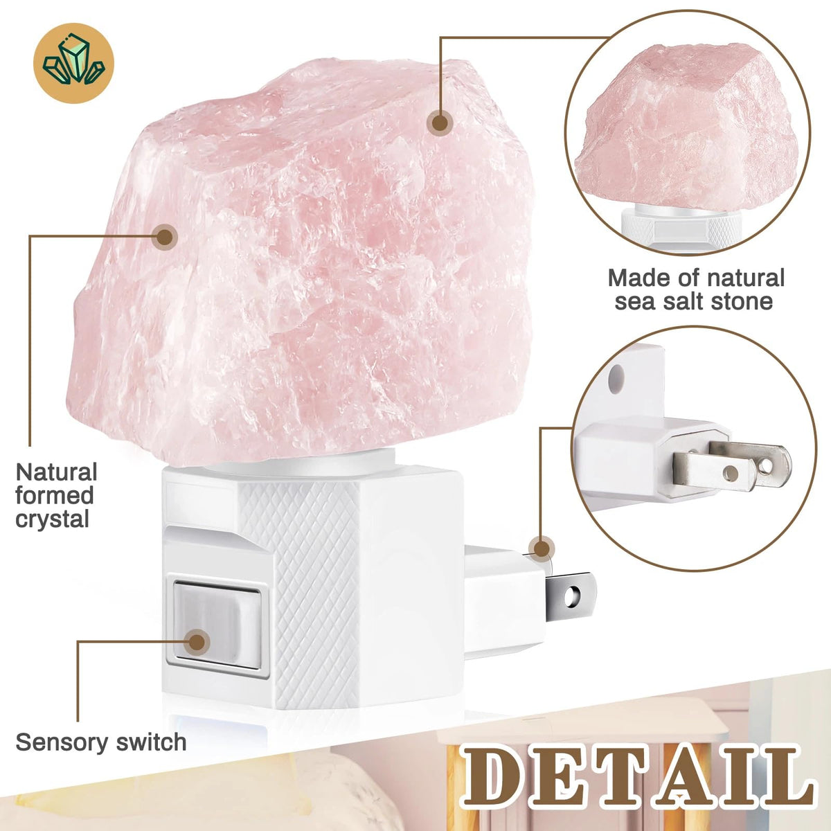 Hortsun 3 Pack Himalayan Salt Lamp Night Light Crystal Night Light Lamp Plug in Rotatable Wall Purifier Made of Natural Salt Stone Sea for Home