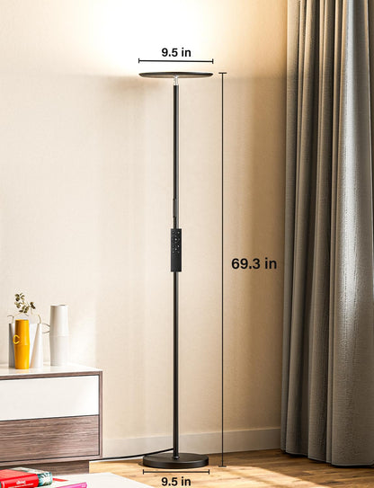 PreeOtti Modern LED Floor Lamp - Remote & Touch Control, 40W/2400LM Sky Torchiere Standing Lamp, Fully Dimmable, 3 Color Temperatures, Ideal for Living Room & Bedroom, Easy to Assemble
