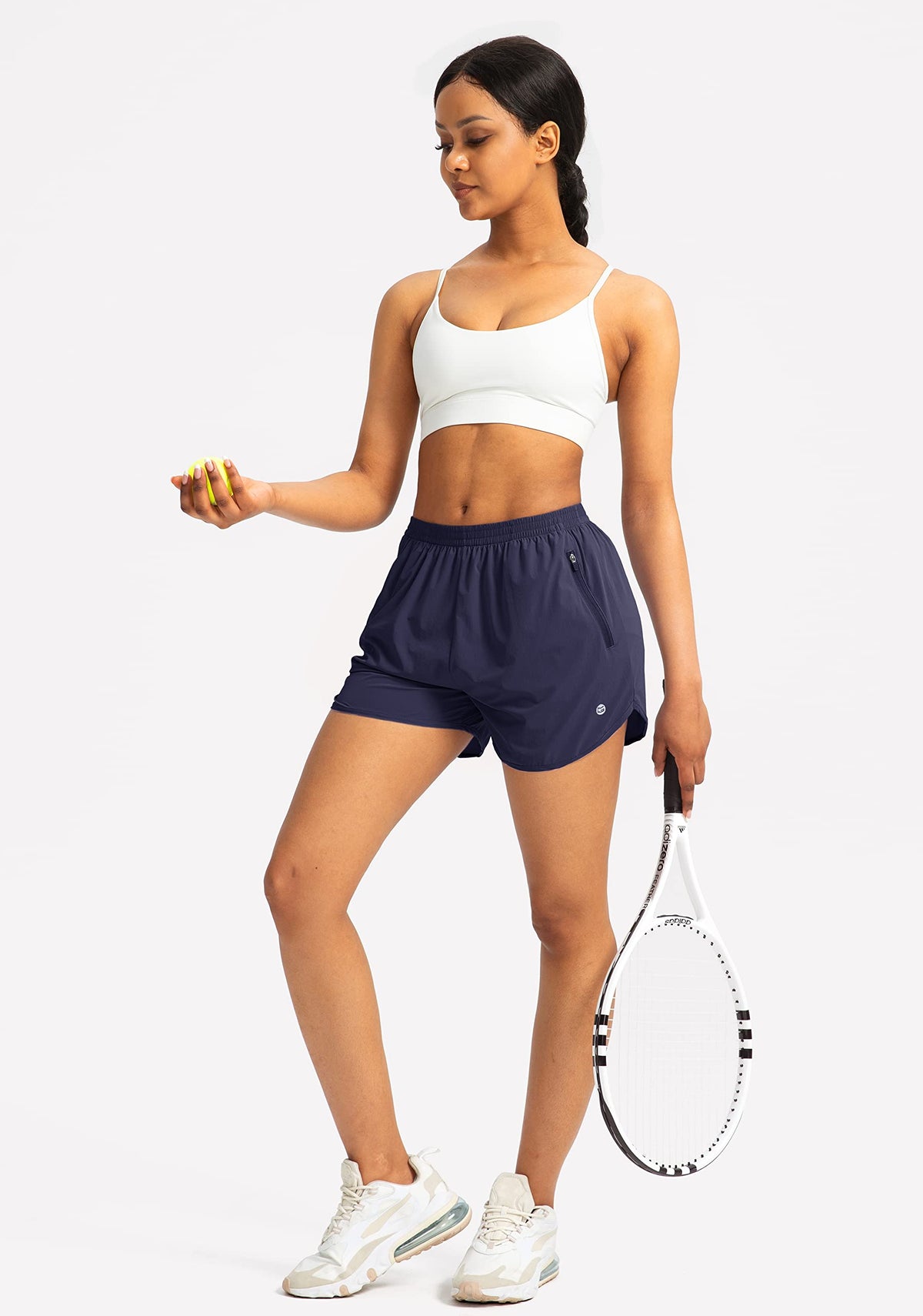 G Gradual Women's Running Shorts with Zipper Pockets Quick Dry Athletic Workout Gym 3" Short Shorts for Women with Comfy Liner (Navy Blue, Large)