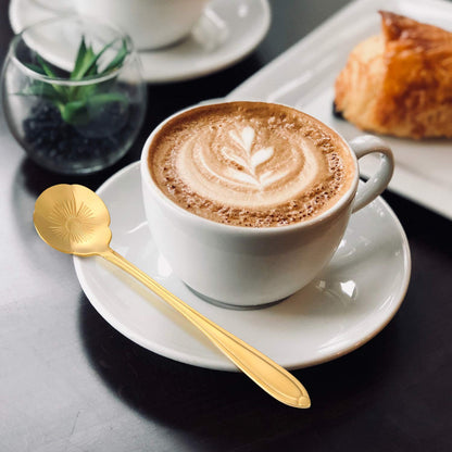 Maitys 16 Pieces Stainless Steel Flower Coffee Spoon Dessert Sugar Ice Cream Stirring Tea Spoon Set for Tableware Kitchen, Cafe or Bar(Gold)