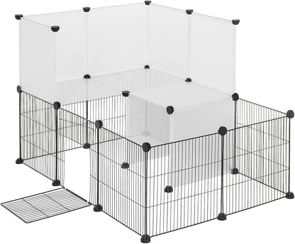 EUGAD Rabbit Playpen Pet Fence with Door, DIY Pet Playpen 20 Panels 35x35cm, 2 Levels Modular Pet Enclosure Fence for Small Animals, Rabbits Exercise Fence,Guinea Pig Cage 107x72x72cm