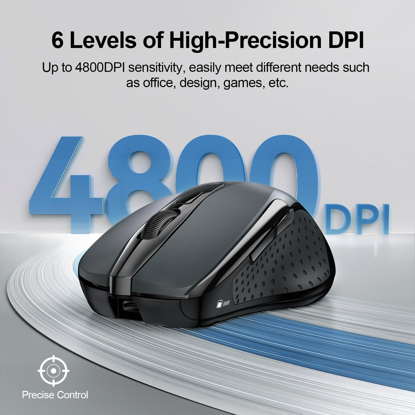 TECKNET Wireless Mouse Rechargeable, 2.4G USB-A Silent Mouse, Quiet Click, 6 Adjustable 4800 DPI, Cordless Computer Mice, Ergonomic Mice for Laptop, 6 Buttons for Chromebook, Ergo Grip - Black