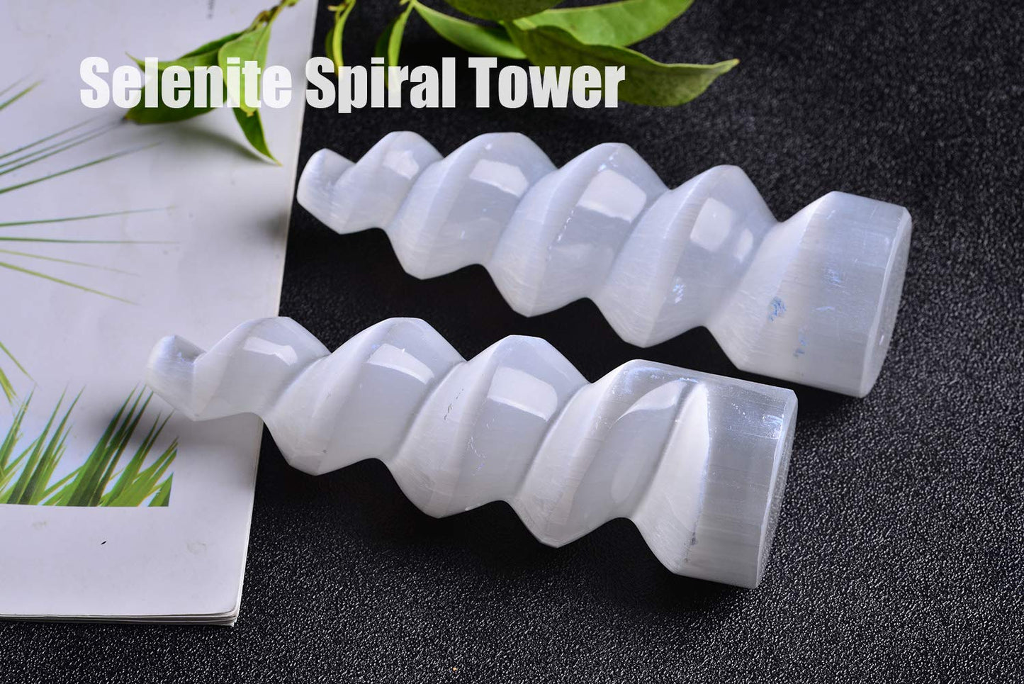 AMOYSTONE Selenite Crystal Tower Large Spiral Wands Healing Stones Chakra for Meditation 6" Home Decoration 1 PC