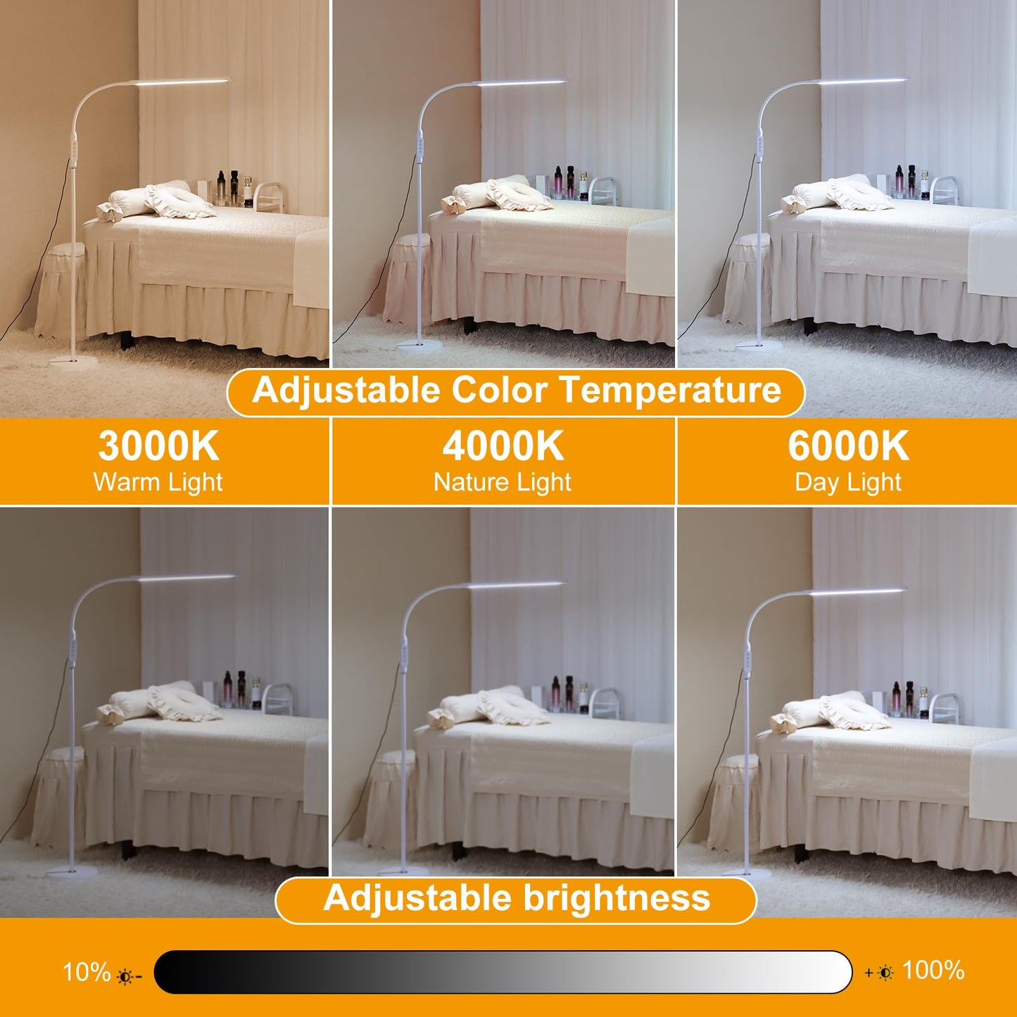 Bright LED Eye-Protecting Reading Floor Lamps with Touch and Remote Dimming 3000-6000k for Eyelash Manicure Craft Drawing Makeup Living Room Bedroom Office, Adjustable Gooseneck Modern Standing Light
