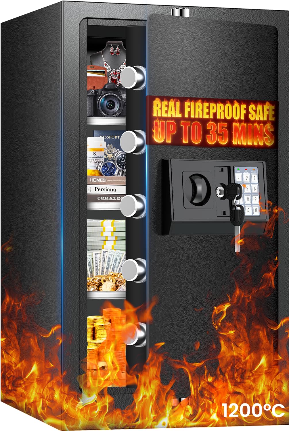 [𝟐𝟎𝟐𝟔] 𝟑𝟓𝐌𝐢𝐧 𝟏𝟕𝟎𝟎°𝐅 Fire Proof Safe for Home Documents, 7.5 Cuft Fireproof Safe for Home, Home Safes With Removable Shelf, 𝟕𝟎𝐋𝐛𝐬 Heavy Duty Safes with Anti-theft for Home, Office