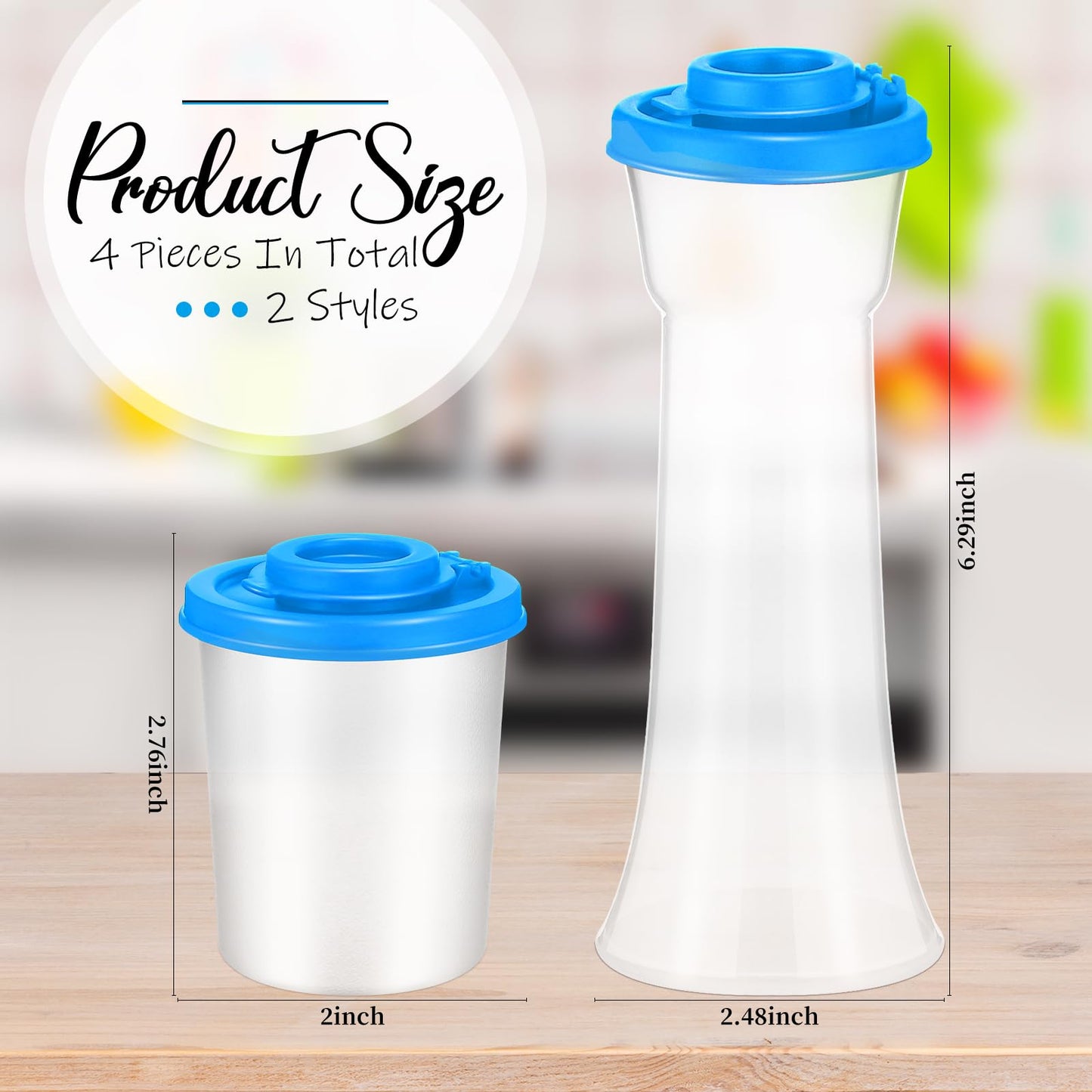 EBOOT 4 Pcs Salt and Pepper Shaker Set Hourglass Picnic Salt and Pepper Shakers Plastic Airtight Spice Jar Dispenser with Lids for Camping Outdoors Kitchen Lunch(Blue)