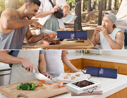 SYOKAMI 14pcs Chef Knife Set with Roll Bag, Professional Stainless Steel Japanese Knife Set with Pakkawood Handle for Professional Chef, Camping, Travel, BBQ, RV or Gift