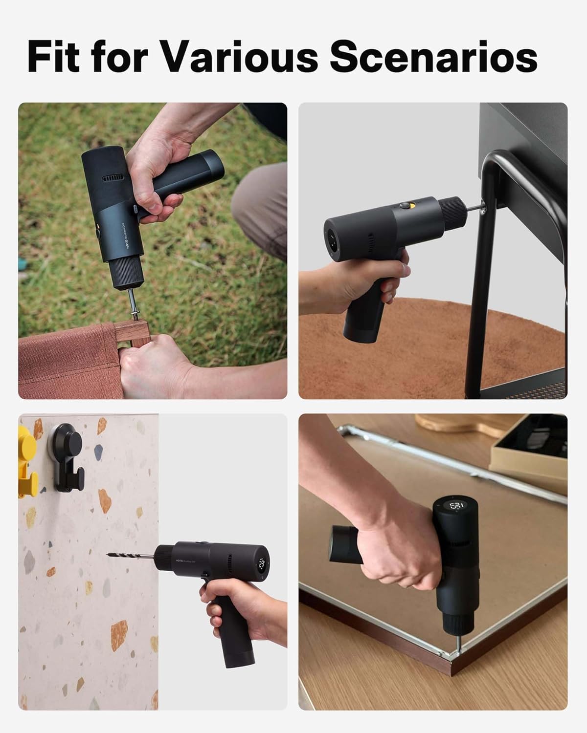 HOTO Brushless Drill, 12V Cordless, Power with LED Display, 30 Gears 2 Working Modes, 3/8 Inch Keyless Chuck, 266 in-lbs (30N·m) Torque, 2000mAh Battery, 10 Bits & 8 Drill Bits