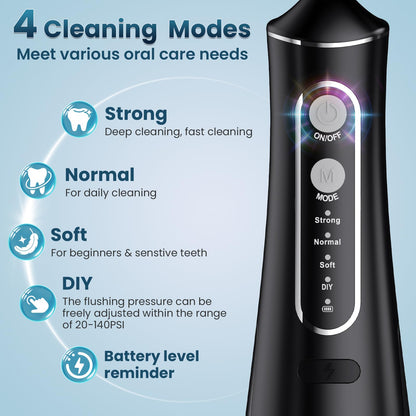 Water Flosser for Teeth Cleaning, 300ML Portable Cordless Oral Irrigator with DIY Strength, 4 Modes, IPX7 Waterproof & 30-Day Battery, 2-Min Smart Timer for Home/Travel Dental Care