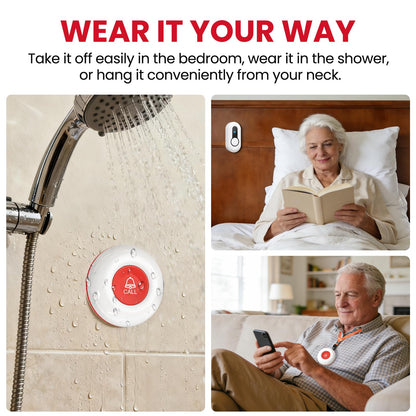 CallToU Wireless Caregiver Pager, Waterproof SOS Call Button for Elderly at Home, Life Saver Alert System for Stroke/Parkinson/Patient, 500ft Range Vibrating Receiver for Hard of Hearing (2+2 Pack)