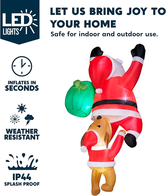 Joiedomi 8 FT Hanging Christmas Inflatables Outdoor Decoration, Blow Up Climbing Santa with Dog, Christmas Blow Up Yard Decorations with Build-in LED for Xmas Party, Garden, Lawn, Roof Decor