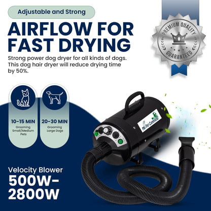 My Pet Command 220V Professional Dog Hair Dryer Blaster 500W-2800W 4HP Hot and Cold Adjustable stepless Airflow Pet Grooming High Velocity Air Blower blaster Drying Deshedding extra Dog Grooming Brush