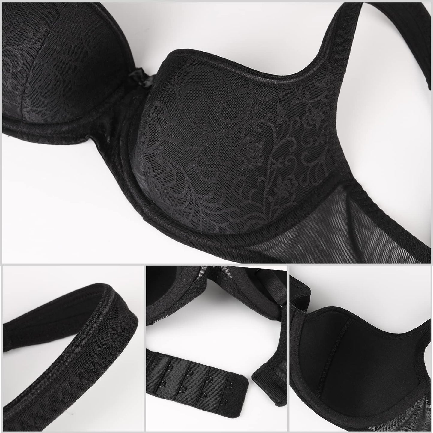 HACI Women's Sexy Balconette Bra Demi Half Cup Scoop Neck Push Up Lightly Padded Shelf Underwire Low Cut(Black,36DD)