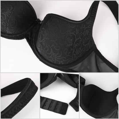 HACI Women's Sexy Balconette Bra Demi Half Cup Scoop Neck Push Up Lightly Padded Shelf Underwire Low Cut(Black,36DD)