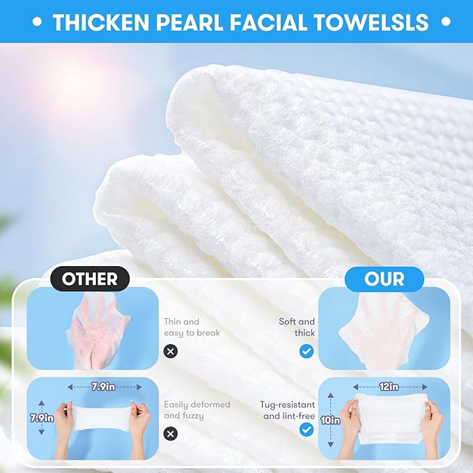 Disposable Face Towel, XL Unscented Facial Towelettes Soft Thick Absorbent