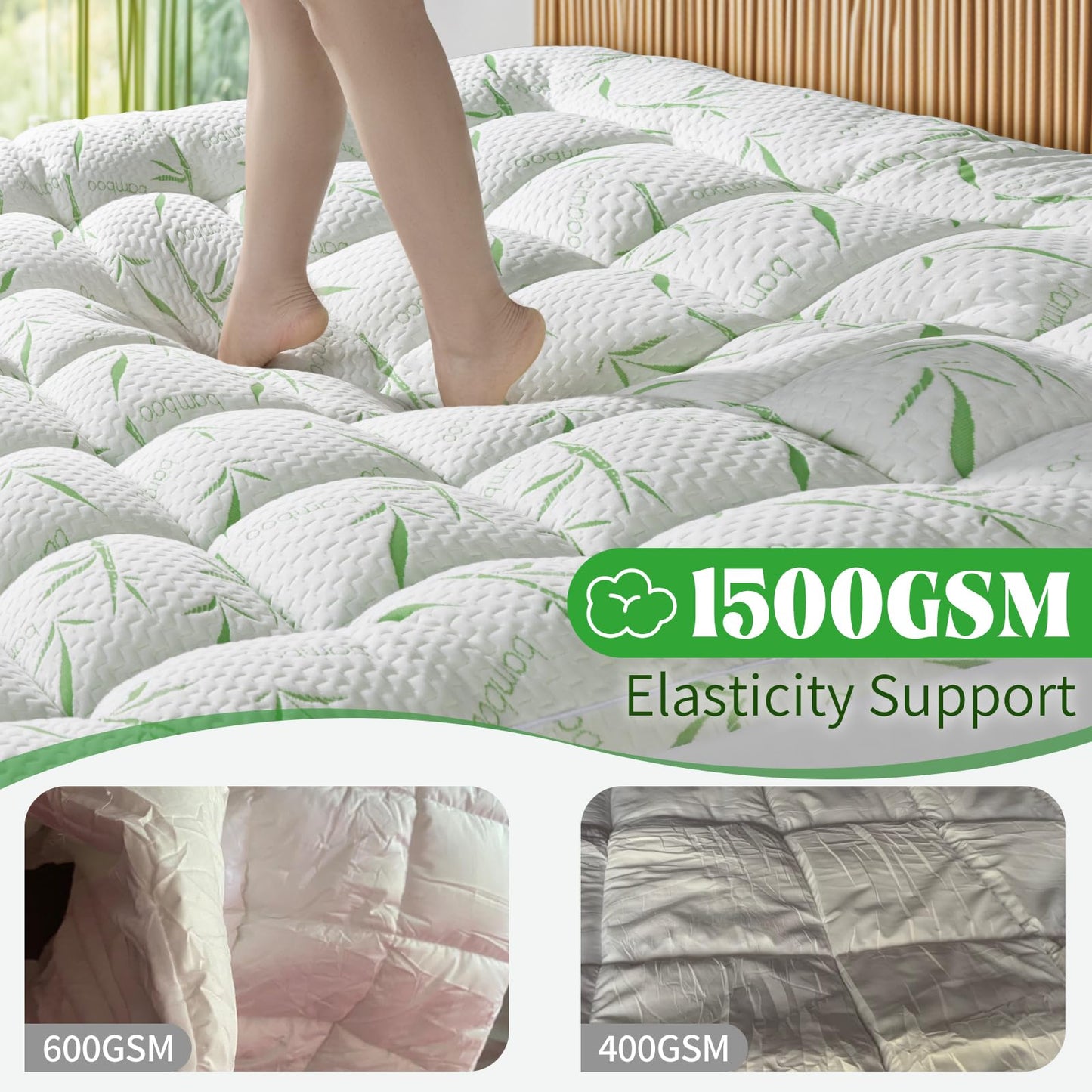 LIANLAM Mattress Topper Twin Size - 1500GSM 3D+7D Down Alternative Fill 3 in Pillow Top Mattress Pad, Viscose Made from Bamboo Cover, Extra Firm for Back Pain, 6"-18" Deep Pocket (39"x75")