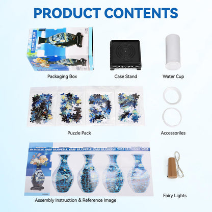 3D Puzzles Vase for Adults, Crafts for Adults, Gifts for Mom, 160 Pieces Plastic DIY Unique Flower Vase with LED Light House Warming Gift Birthday Gifts for Flower Arrangements and Home Decoration