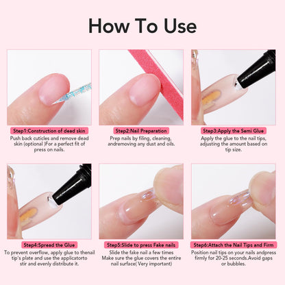 Curvlife Newly Upgraded Quick Drying 10g Semi Solid Nail Glue Gel with 10ml Remover Kit for Press On and Fake Acrylic Nails Tips, No Need for UV Lamp, Long Lasting