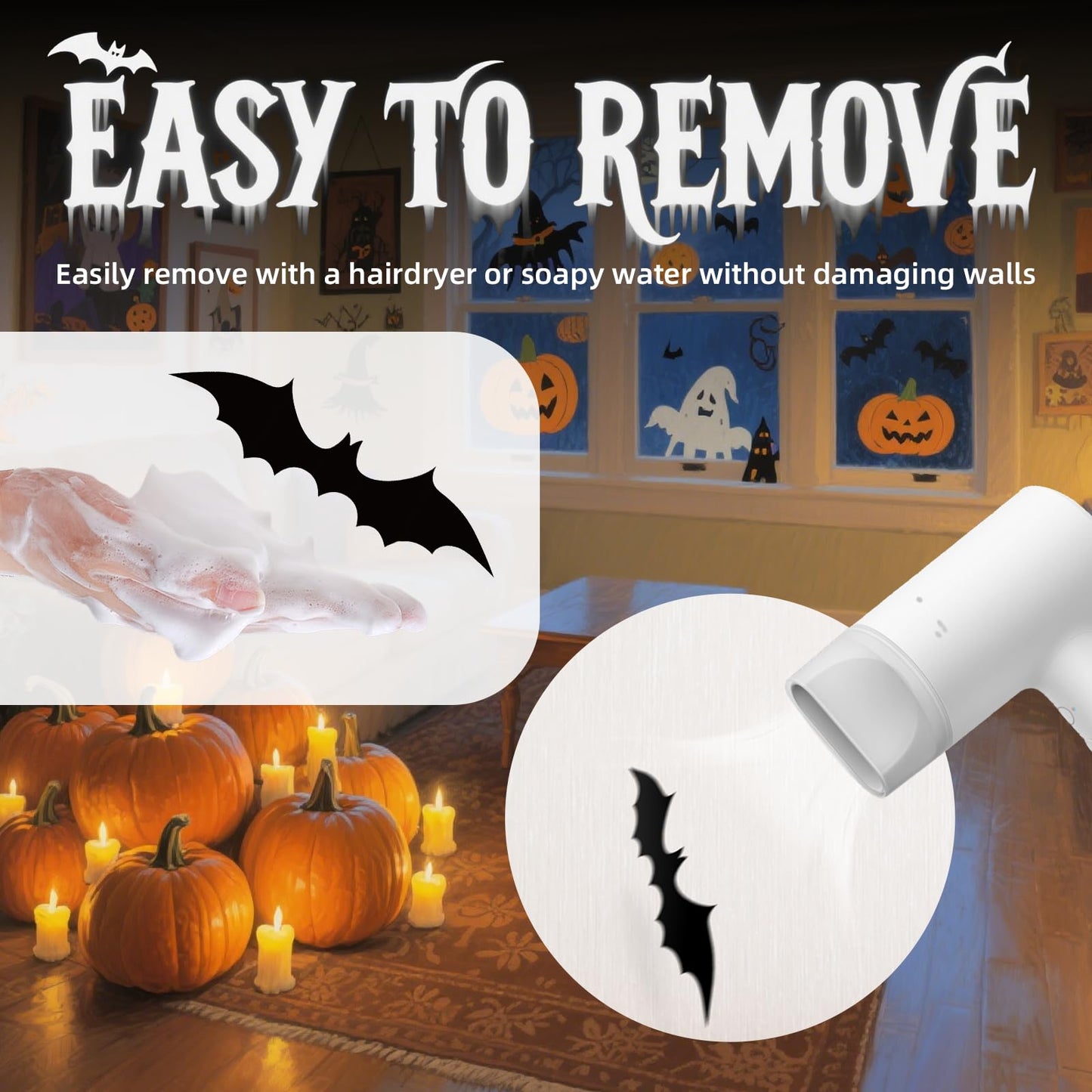 CLEANGOR 140Pcs Bats Halloween Decor, Spooky Halloween Party Supplies Stickers, 3D Bats Wall Decal, Cute Halloween Decorations Indoor for Bedroom, Bathroom, Home, Door, Window, Office