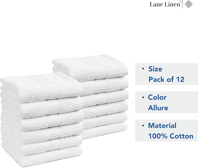 LANE LINEN 12 PC Wash Cloths Bathroom Set -100% Cotton Highly Absorbent