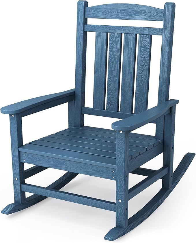 KINGYES HDPE Outdoor Rocking Chair, Widened Seat Patio Rocking Chair, Oversized All Weather Patio Rocker, Navy