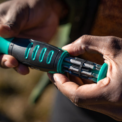 Ratchet Screwdriver with 12 TX, PH, SL and Hexagon bits 3-20mm in Handle by WIESEMANN 1893 I Screwdriver with Ratchet and Magnetic bit Holder I from The Ensure Series I 81307