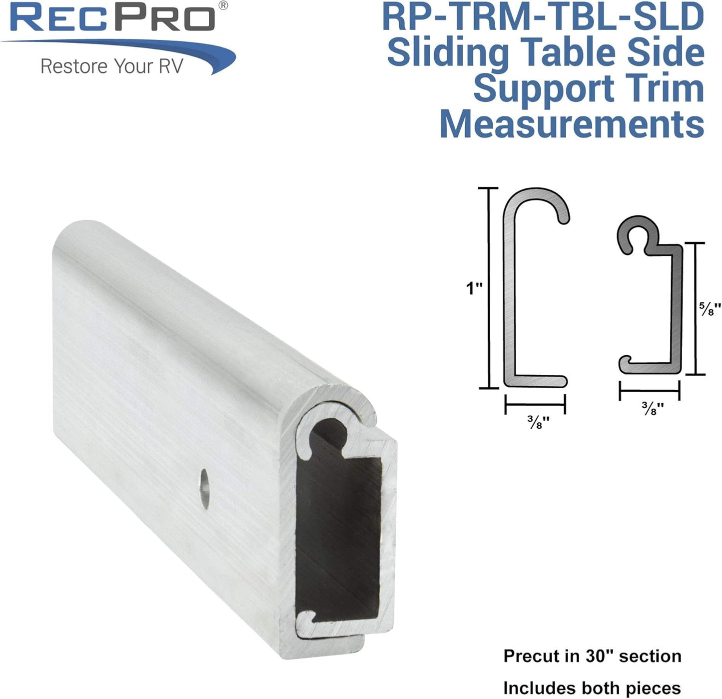 RecPro RV Aluminum Table Support Trim Mill Finish 30" | RV Trim | RV Table Support | for Sliding Table Support | Made in USA