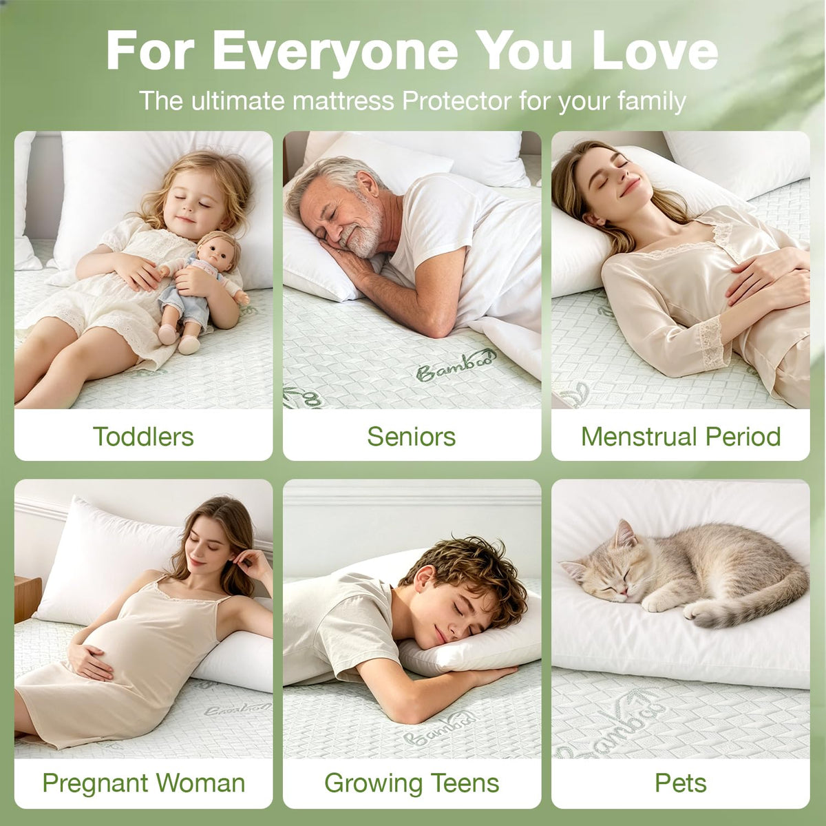 King Waterproof Mattress Protector Washable Mattress Padded Cover Rayon Bamboo Fitted King Size Bed Protection Noiseless Plastic Bed Pad Deep Pocket Up 18“ Soft&Breathable