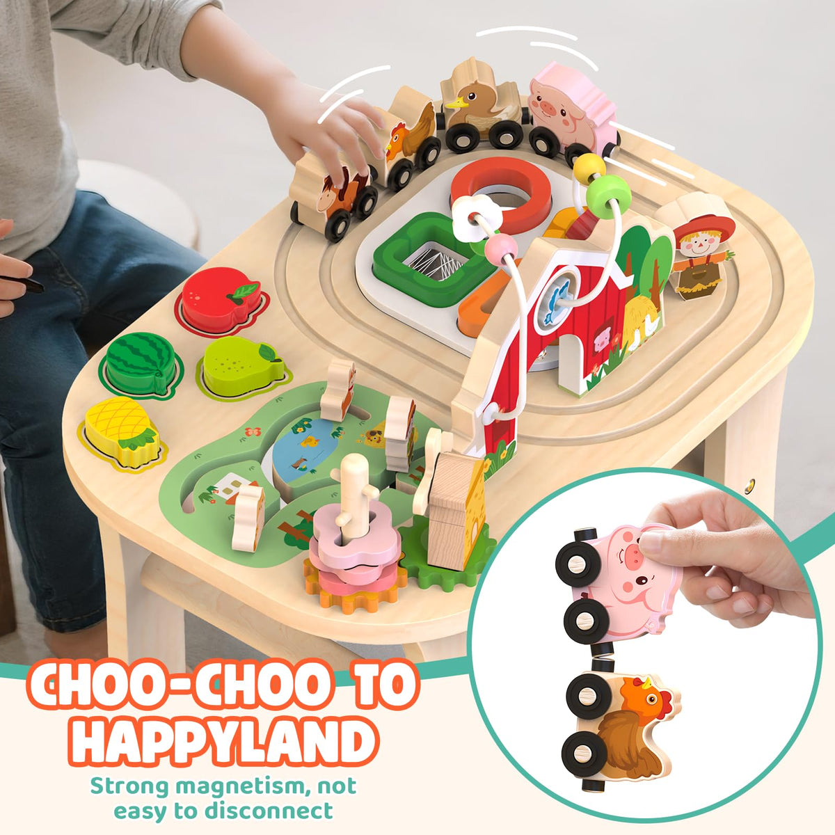 Weilim Montessori Activity Table for 1 Year Old, Wooden Farm Toddler Toy