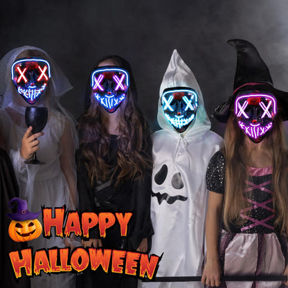 Jsdoin Halloween Masks, Scary LED Purge Mask, Light up Mask Cosplay, LED Rave Face Mask Costume 3 Lighting Modes, Halloween Face Masks for Men Women Kids (Red)