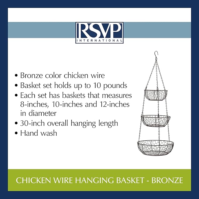 RSVP International Hanging Storage Collection 3-Tier Baskets, Bronze Chicken