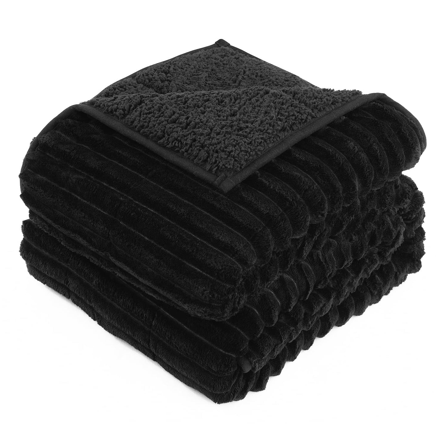 Mr. Sandman Fleece Weighted Blanket for Adults, Queen Size 15 lb, Heavy Throw Blanket with Soft Plush Jacquard and Warm Sherpa, Washable Weighted Blanket for Relaxing Sleep, 60 x 80 Inch, Black