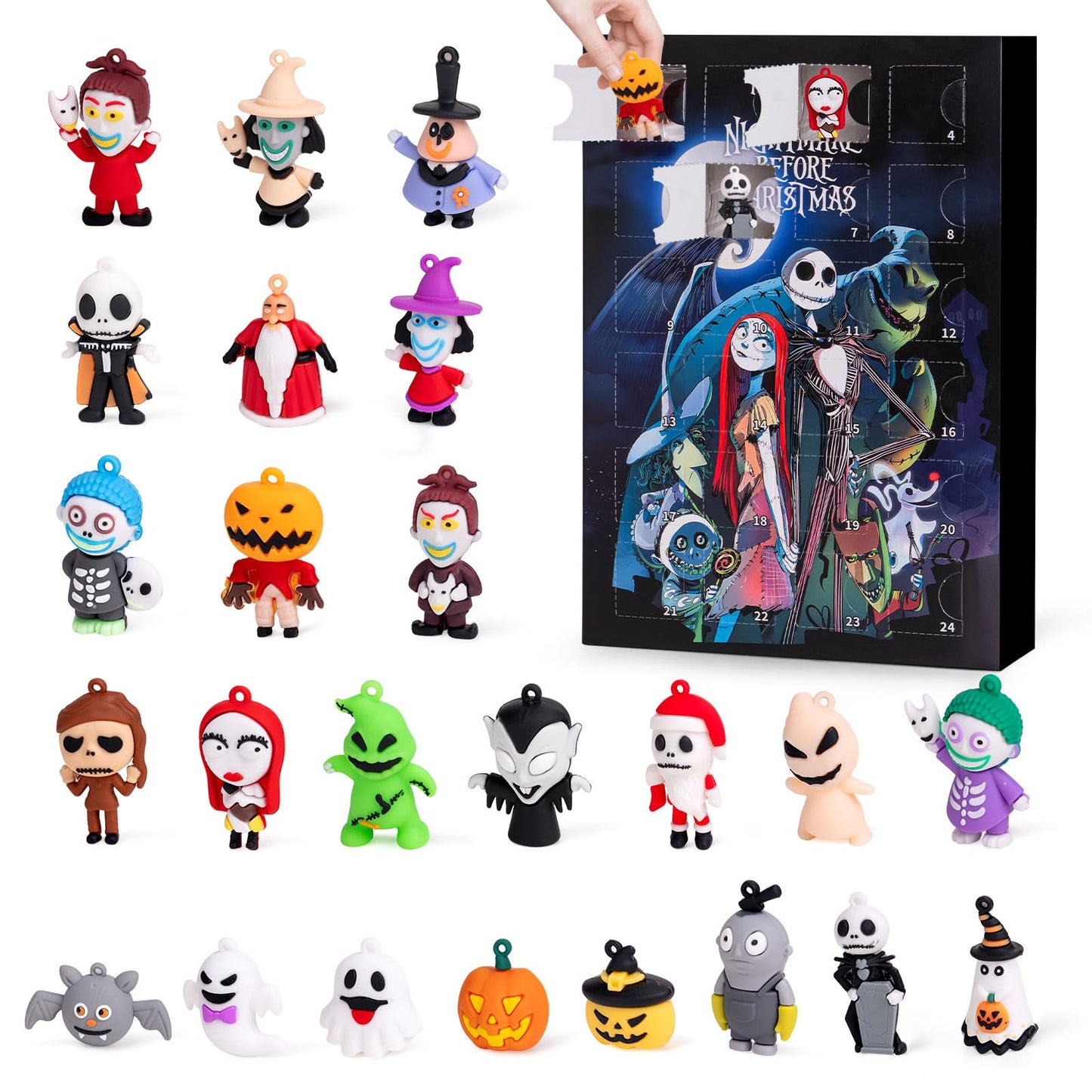 Halloween Advent Calendar 2025,Nightmare Be Christmas Calendars,Halloween Countdown Calendar Ornaments Gifts with 24 pcs Collectible Doll Figures Toys for Kids and Adults