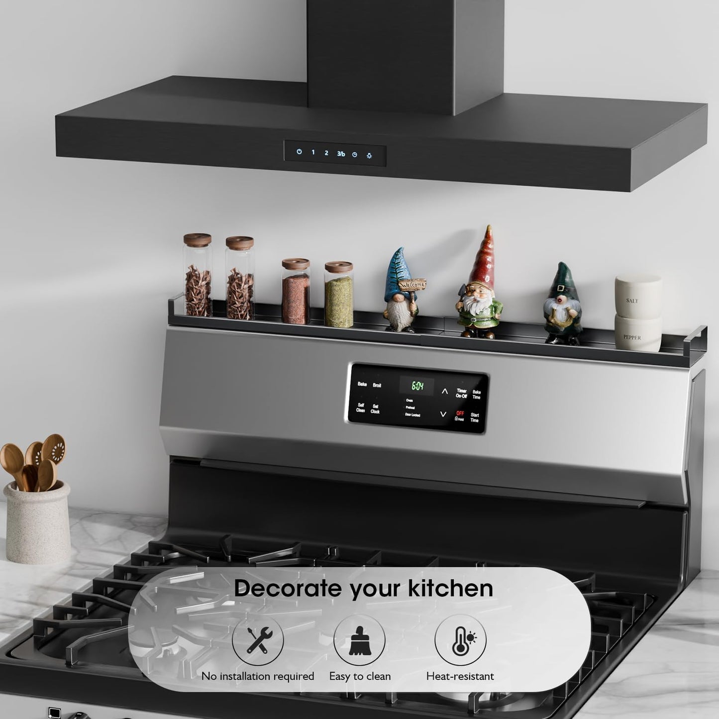 Bumusty 4X Strong Magnetic, 30" Adjustable Low Profile Oven Shelf Spice Rack Over the Stove, Seasoning Organizer Kitchen Shelves, Matte Black size Low Profile