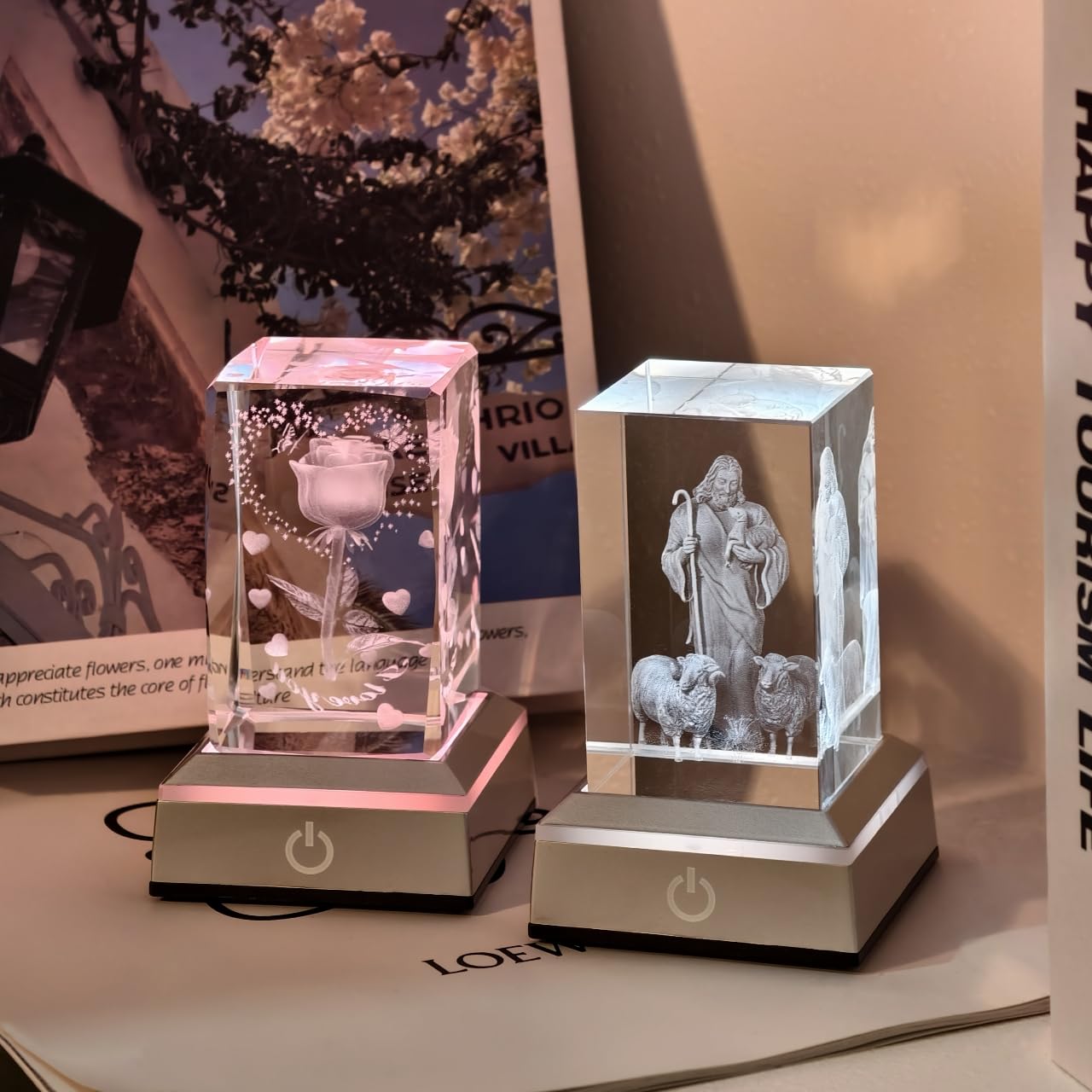 vskikris Museum-Style Lighting Base for Feng Shui Crystals - USB/Battery Operated LED Platform for Window Display & Tabletop Decor Set of 4 -no Cubes