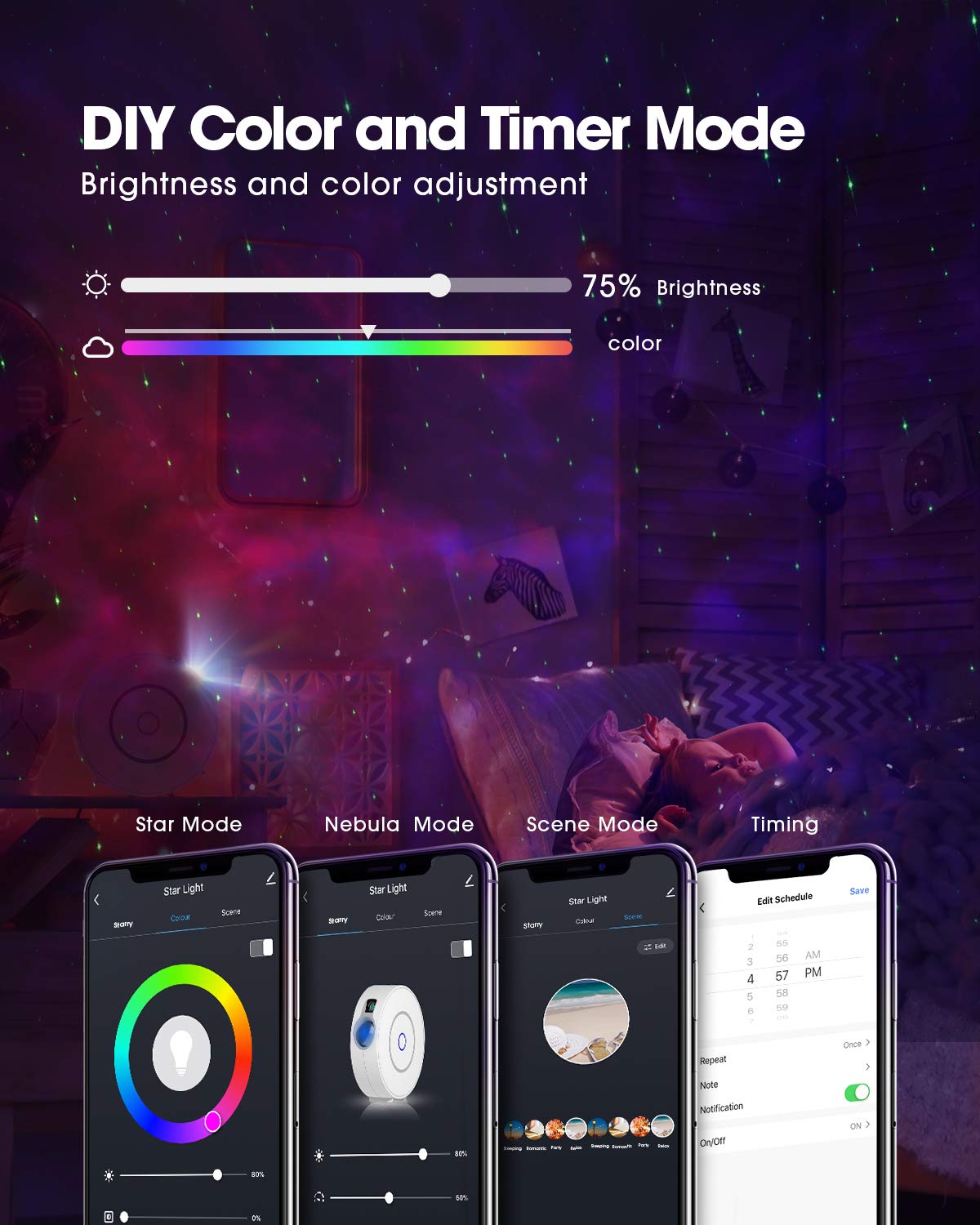 SUPPOU LED WiFi Galaxy Projector, Smart Night Light Kids Adults 3D Star Projector Light with RGB Adjustment/Voice Control/WiFi/Timer Compatible Alexa Google Assistant for Room Decor